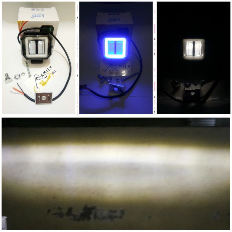 Lampu tembak daymaker mini kotak 2 LED + Ring Angel Eyes Biru