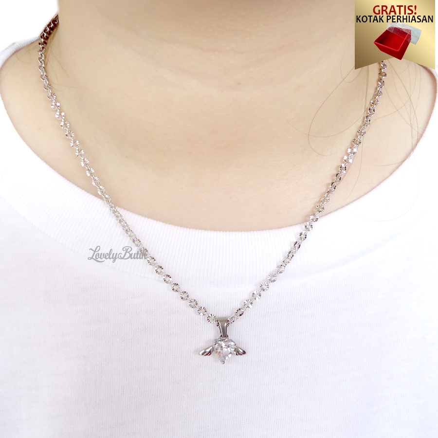 Lovelybutik - Kalung Wanita Korea Terbaru Love Wings Kalung Anak Anak Dewasa Titanium Asli Anti Karat Model Terbaru Bonus Kotak Perhiasan