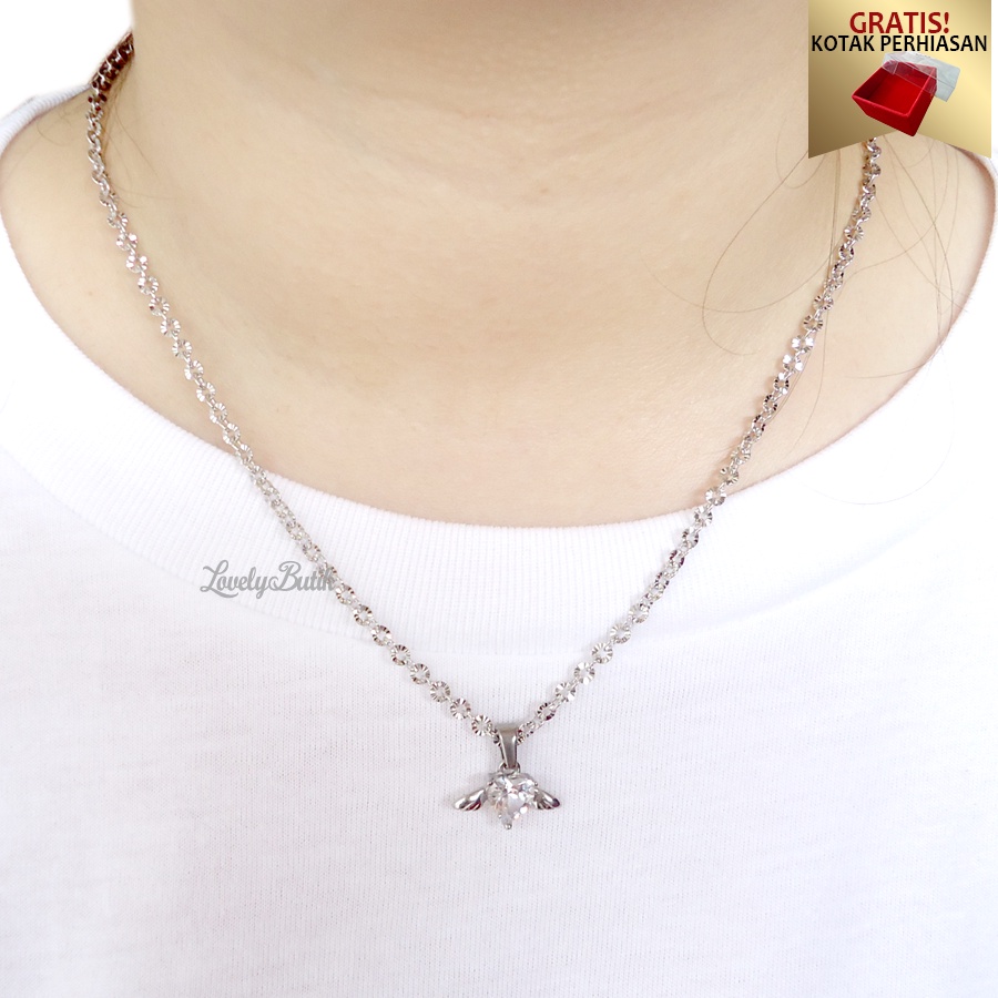 Lovelybutik - Kalung Wanita Korea Terbaru Love Wings Kalung Anak Anak Dewasa Titanium Asli Anti Karat Model Terbaru Bonus Kotak Perhiasan