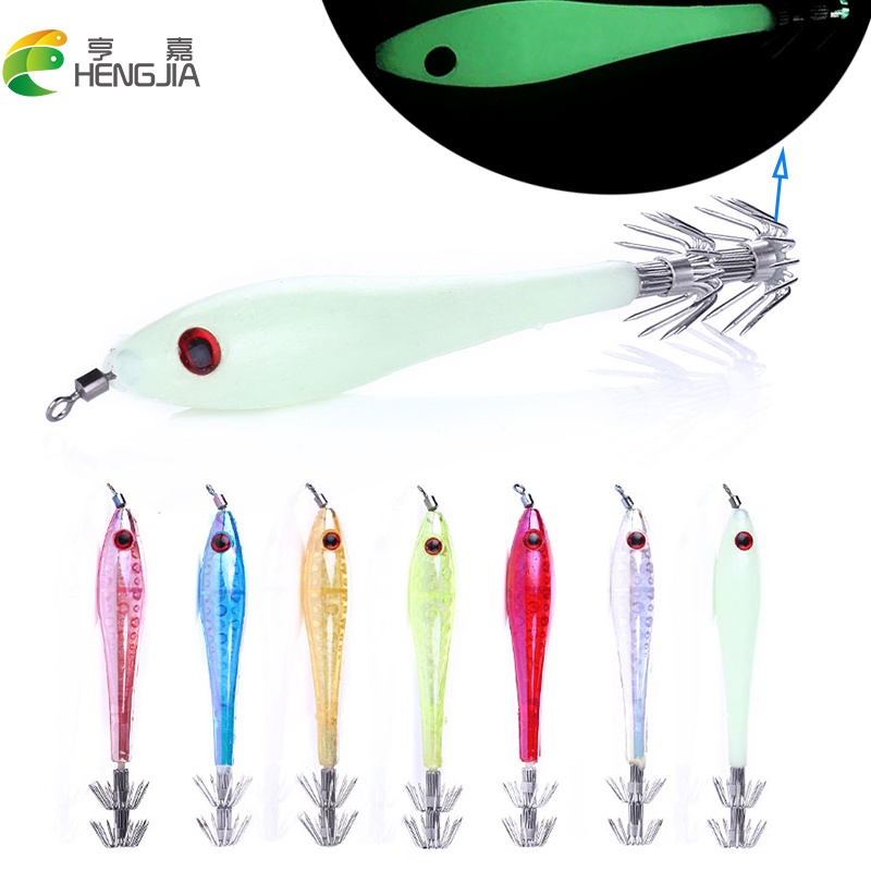 Hengjia 5pcs Umpan Pancing Cumi-Cumi Luminous 9.5CM 6G Glow in The Dark