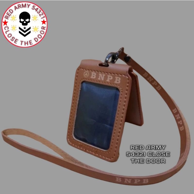 

Holder ID Card Kulit - Tali Lanyard Nametag Model Lipat BNPB