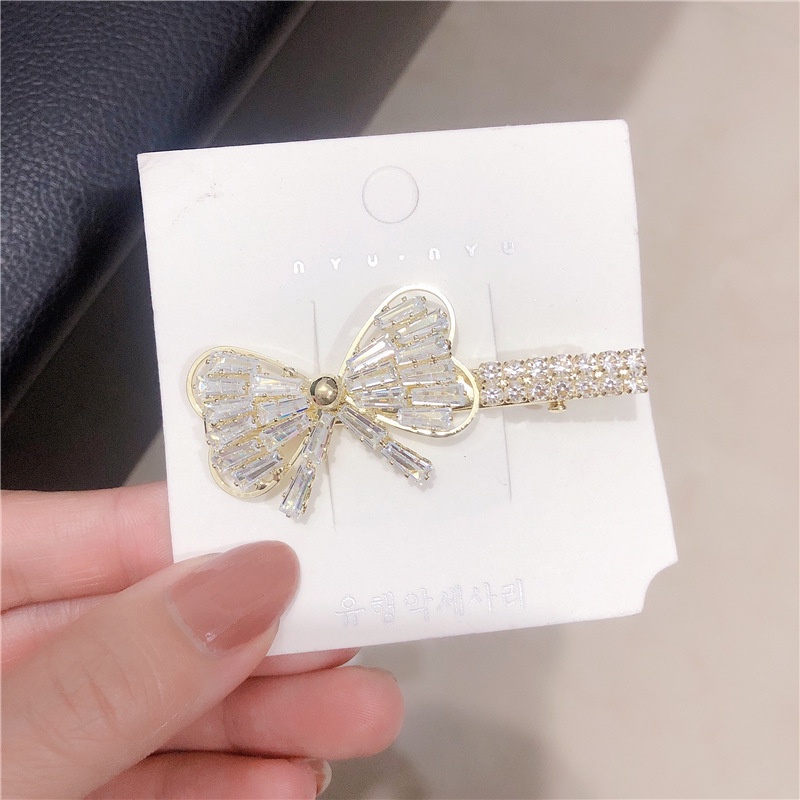 Popular Style Women Hair Accessories Korean Alloy Rhinestone Zircon Heart  Bowknot Hair Clip