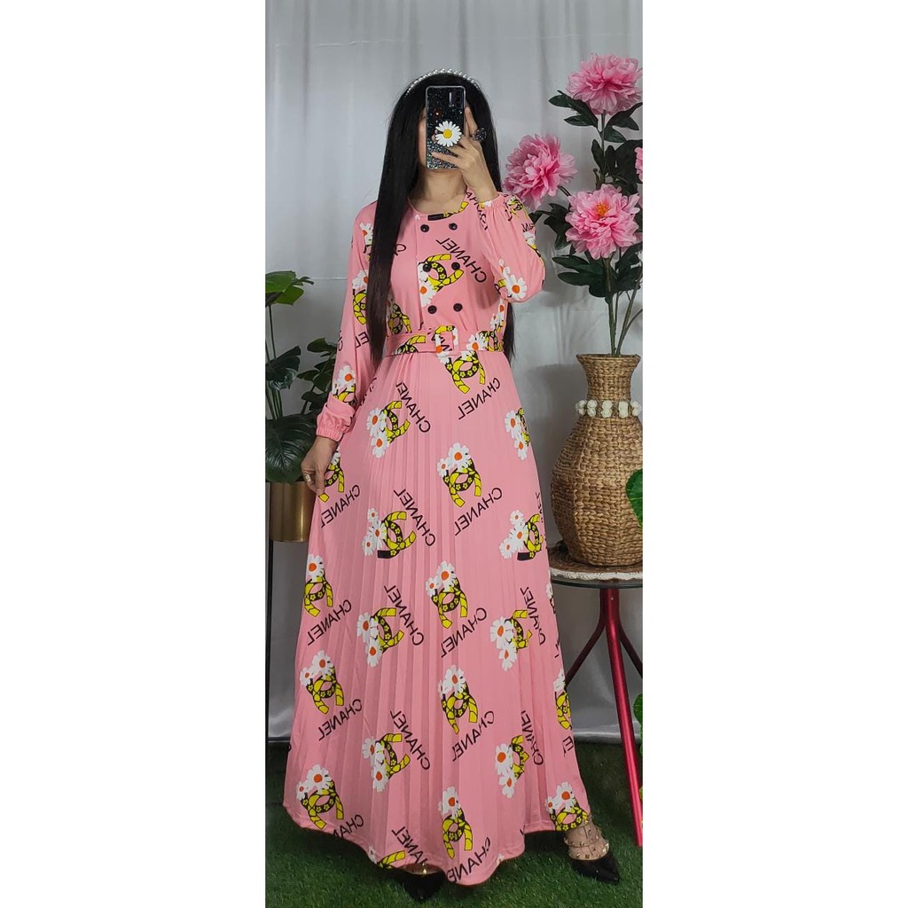 Gamis Plisket Chanel, Gamis Voxy, Gamis Kancing,Busana Muslim, Fashion Wanita, Dres Muslim, Dress