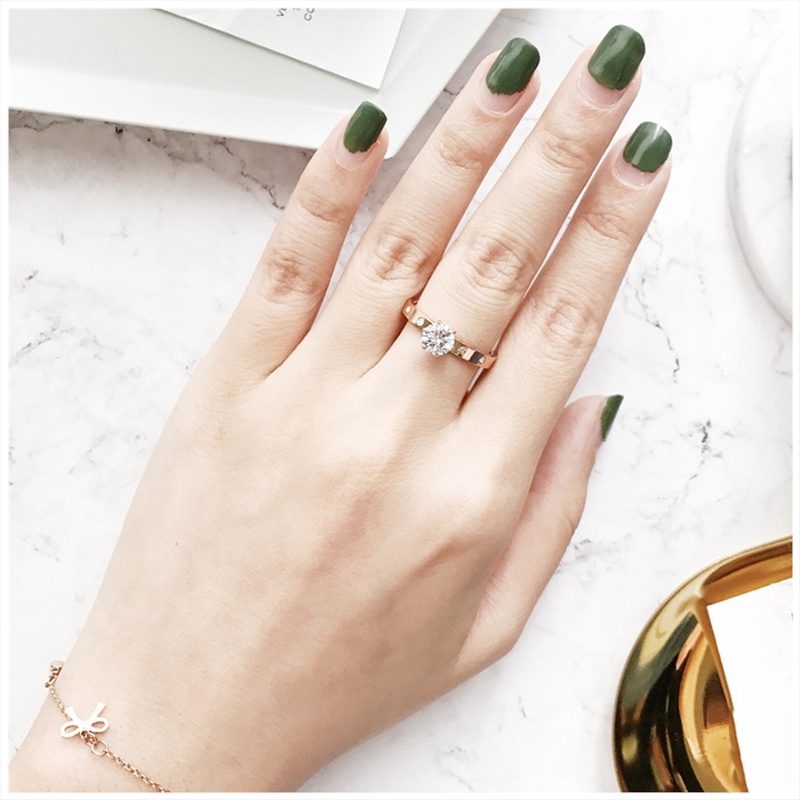 Cincin Berlian Imitasi Bahan Titanium Warna Rose Gold Untuk Wanita-Won