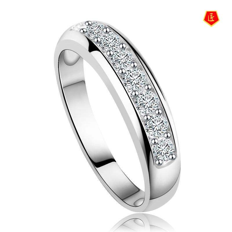 [Ready Stock]925 Silver Classic Couple Ring Inlaid Diamond Fashion Simple