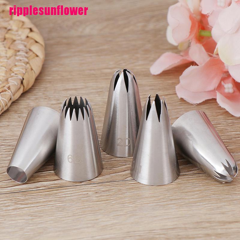 Set 5pcs Ujung Mulut Pipa Icing Bahan Stainless Steel Untuk Dekorasi Kue