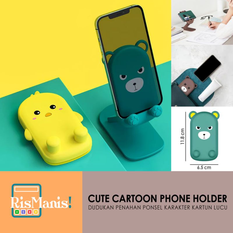 CUTE CARTOON PHONE HOLDER - Stand Lipat Penyangga HP Penahan Foldable Lazypod Handphone Tripod Ponsel Aneka Karakter Kartun Hewan Lucu Beruang Bear Ayam Chick