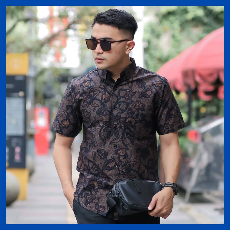 Kemeja Batik Pria Lengan Pendek Slimfit Barilie Motif PANGESTU SS Casual Kekinian Motif Trendi Bahan