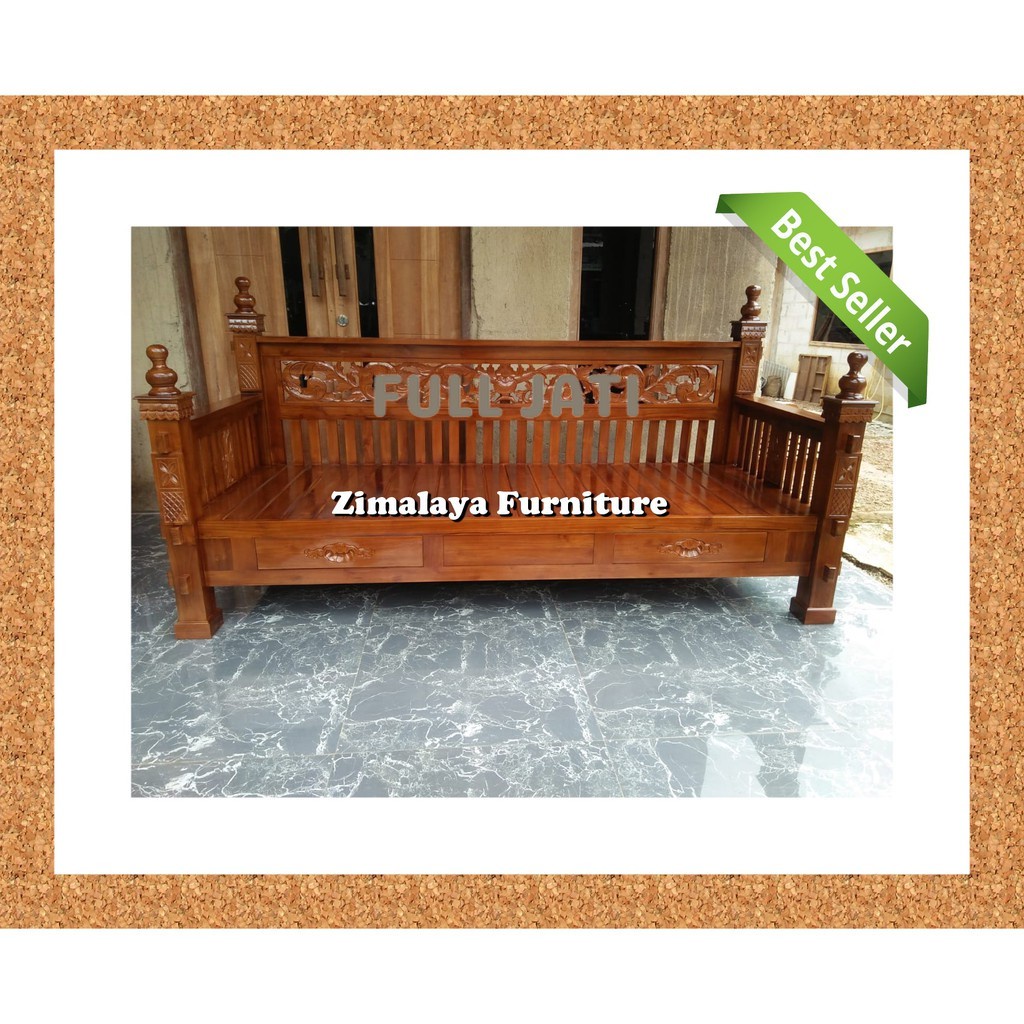 Terbaru  Kursi Bangko Panjang Tebal Kayu Jati Model Bale Bale Ukir FULL JATI