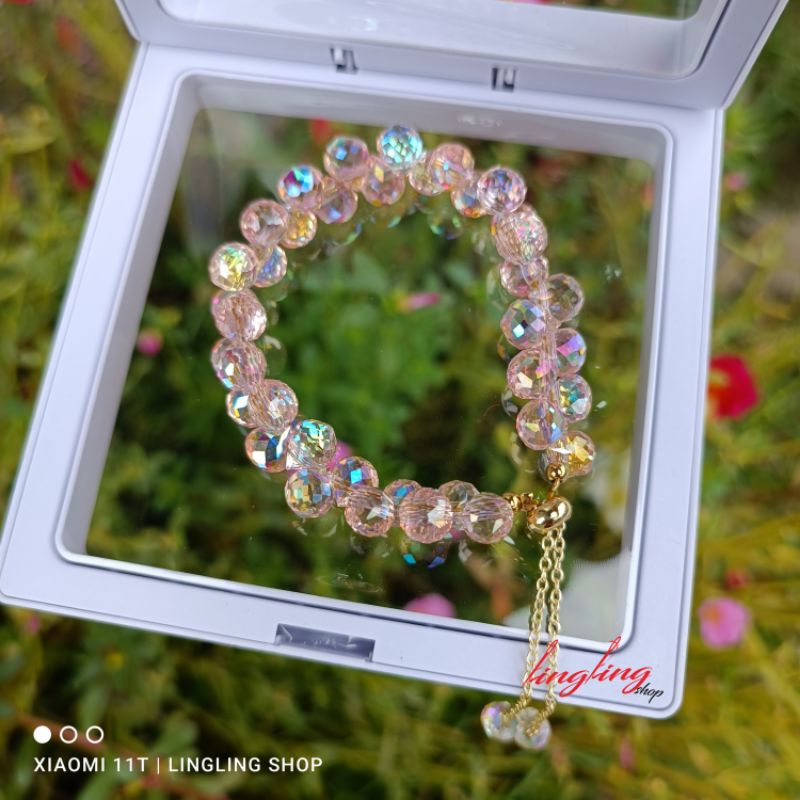 Gelang kristal serut,gelang kristal serut korea,gelang kristal tali elastis free BOX-8