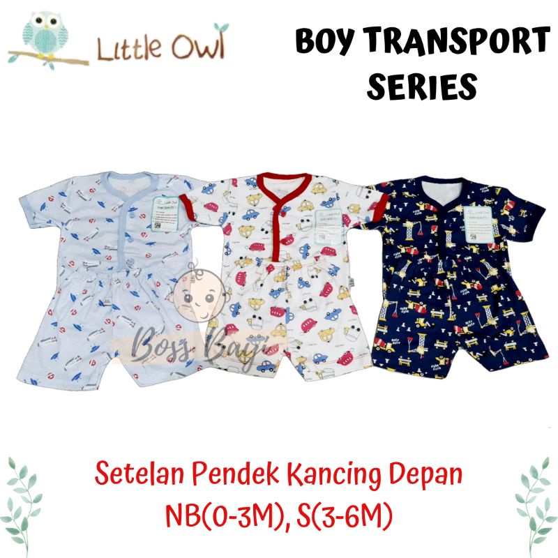 LITTLE OWL Setelan Pendek Kancing Depan Bayi Anak Size Newborn, 3-6bulan Series Boy