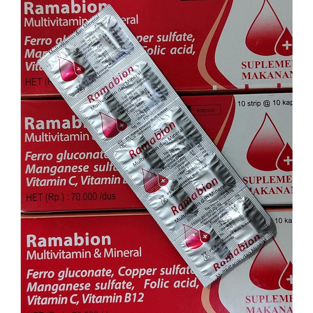 Ramabion 100 Kapsul / Obat Penambah Darah / Mengandung Vitamin C 50 MG / Asam Folat