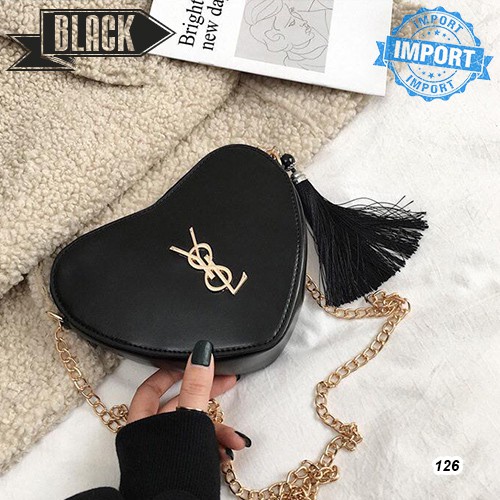 EL126 1KG BISA 4TAS TAS SELEMPANG BENTUK LOVE ELEGANT MOTIF YSL TAS BATAM IMPORT FASHION WANITA