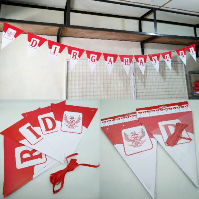 Banner Dirgahayu RI Bendera Merah Putih Segitiga Cartoon Dekorasi Hias Agustusan