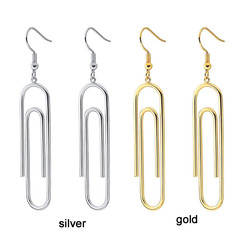 Top Paper Clip Earrings Anting Klip Kertas Gaya Korea Perhiasan Pesta Warna Emas Perak Ear Clip