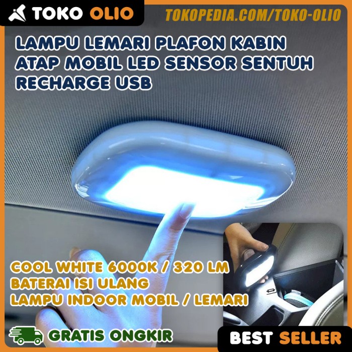 Lampu Lemari Plafon Kabin Atap Mobil LED Sensor Sentuh Recharge USB