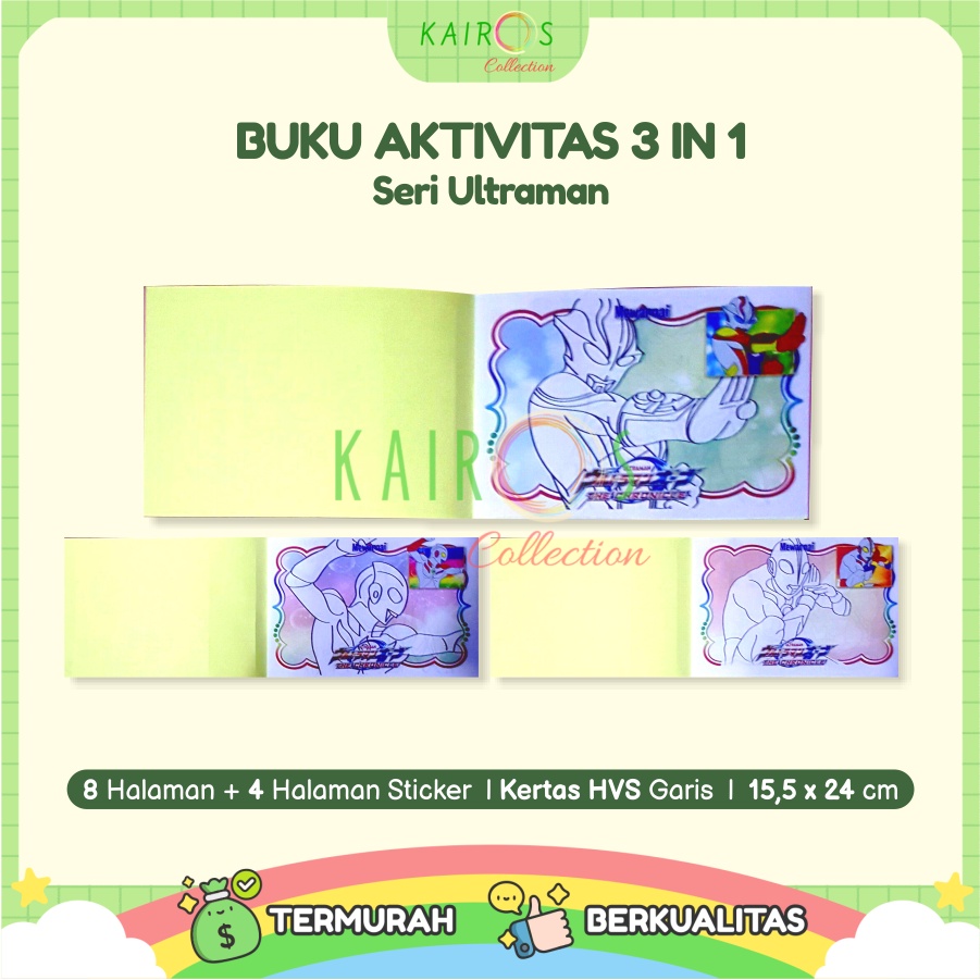 Buku Aktivitas Mewarna Sticker (3 in 1) Buku Gambar Anak Seri Ultraman