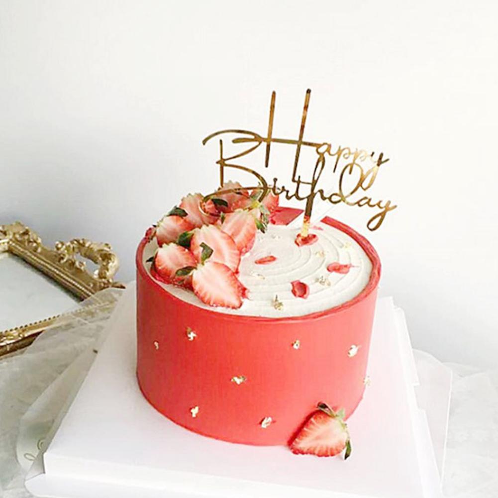 Topper Kue Desain Tulisan Happy Birthday Bahan Akrilik Warna Emas Dan Silver