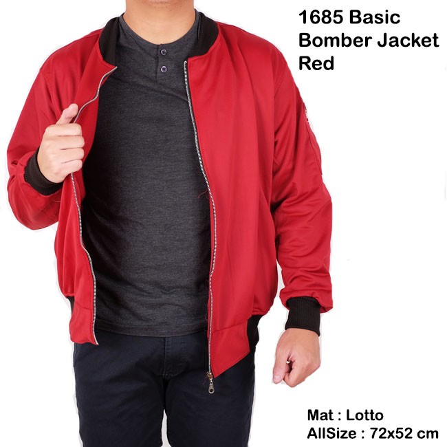Jaket Pria Cowo Bomber Merah Slim Polos