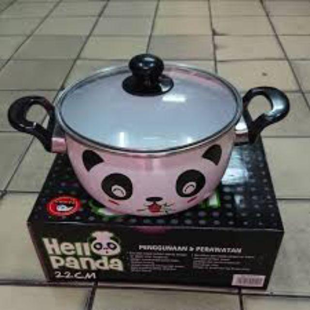 Panci Enamel 22cm Tutup Kaca Hello Panda Maspion