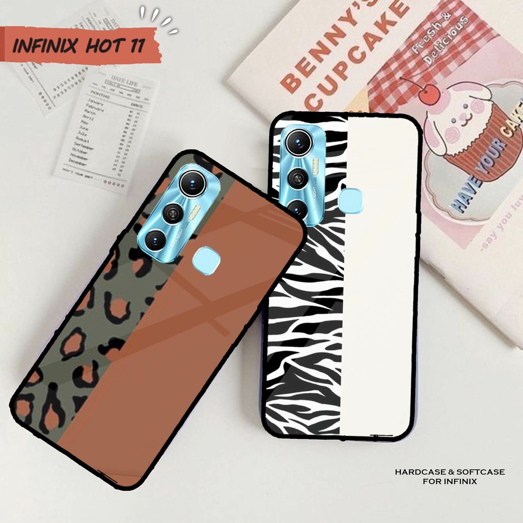 [M33] New Case Glass INFINIX HOT 11 - Case hp - Casing hp -Leopard HOT 11 - Kesing handphone - Case 
