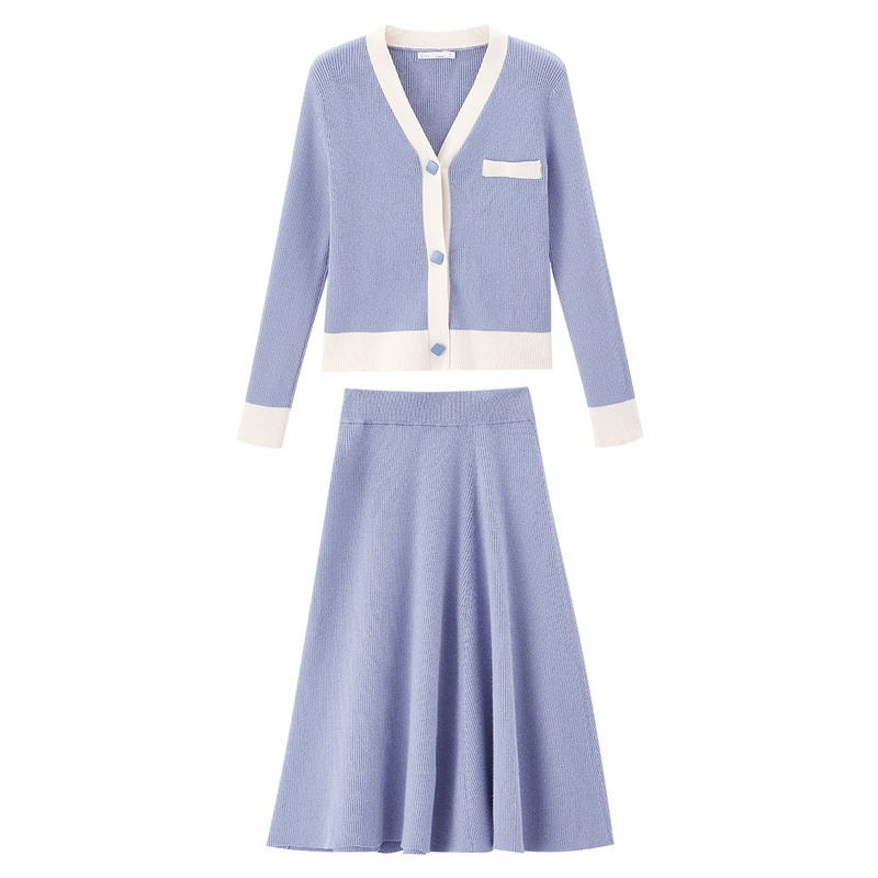 INMAN Setelan Modis Kasual Wanita Pakaian Musim Gugur Tahun 2020 Rok Setengah Badan Rajut Lengan Pan