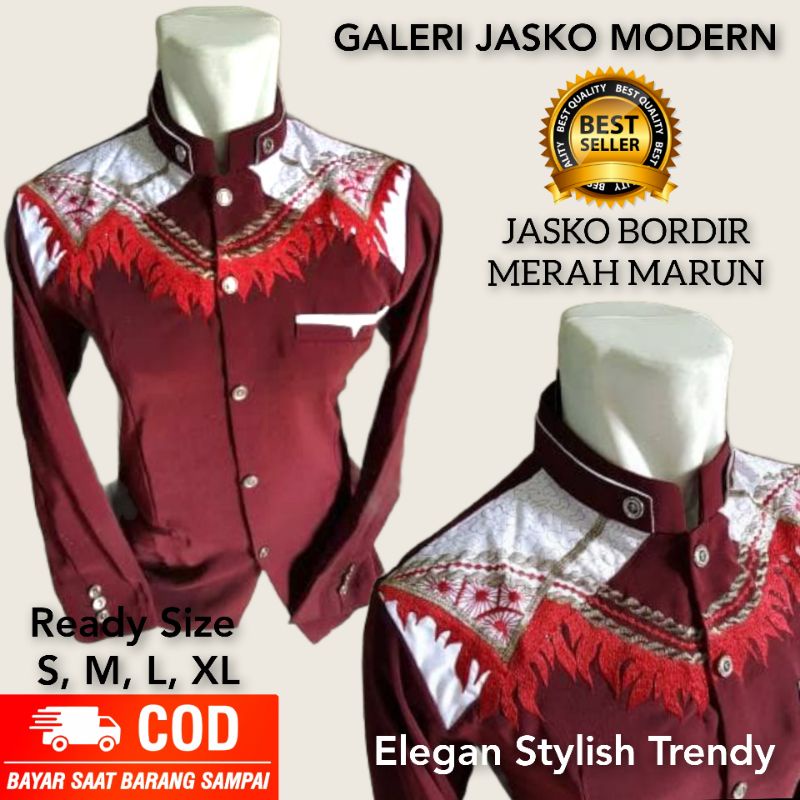 Jas Koko  | Jasko Bordir Merah Marun | Jas Koko Pria | Baju Koko dewasa | Jasko marun | Jas koko
