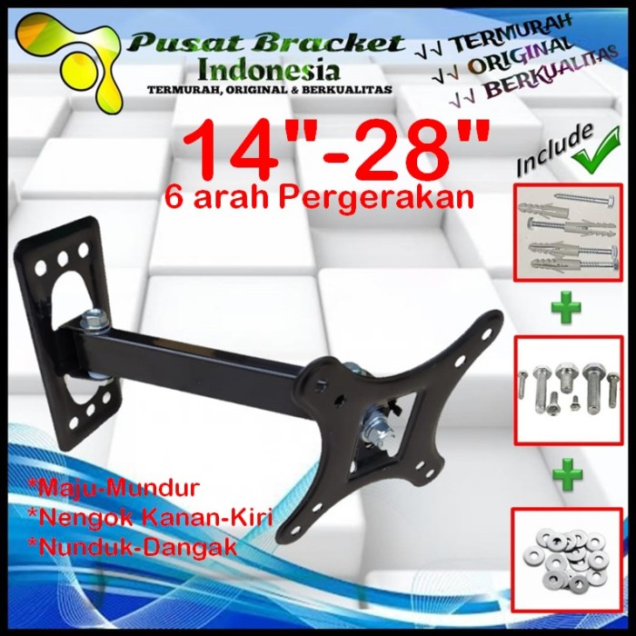 Bracket Tv 24 Monitor Lengan 14&quot; s/d 28&quot; 6arah Fleksible PBI.SWKNM-004