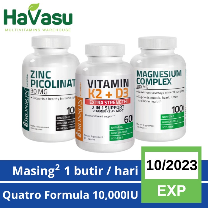 {cantikstore} Bronson Quatro Formula Bundle D3 5000IU K2 90mcg Zinc  Magnesium - Cmplex 10000 60 Mur