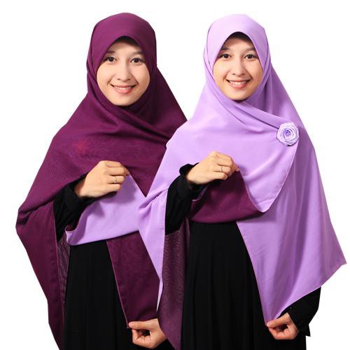 Hijab Bolak Balik dua warna Segi Empat Pure Syaree Ungu Tua - Ungu Muda