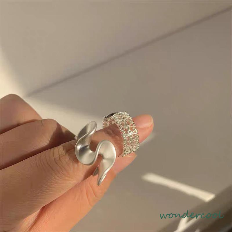 Cincin Renda Zirkon Gelombang Matte Pembukaan Cincin Sederhana Wanita yang Dapat Disesuaikan-Won