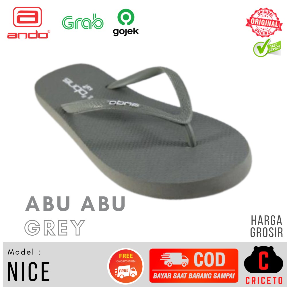 Sandal Jepit Wanita Basic ANDO NICE Aneka Warna Size 36-40 Grosir-Abu-Abu