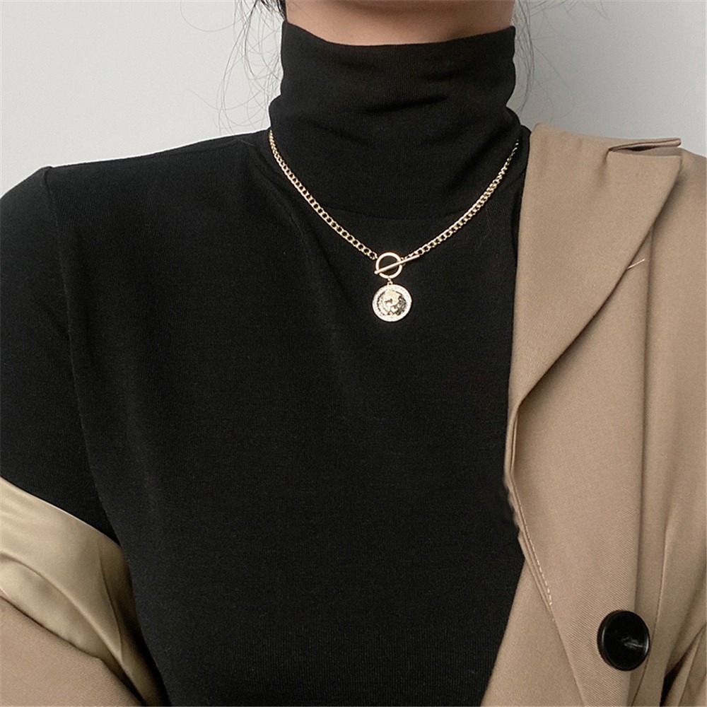 【COD Tangding】Korea Fashion Style Design Sense Coin Pendant Necklace Women Fashion Jeweller Gift