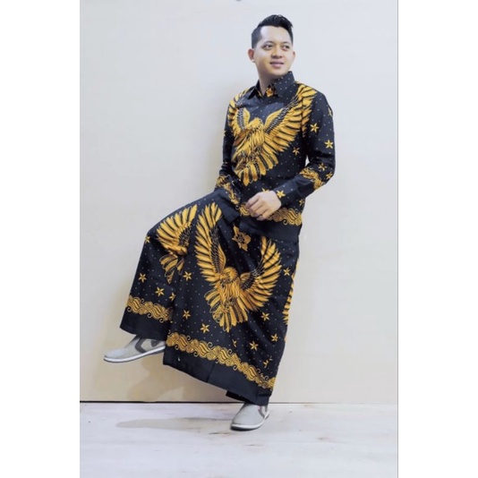 Setelan Sarung Celana Pria Dewasa Kemeja Batik Lengan Panjang Pendek Baju Cowok Modern Kekinian Lapi
