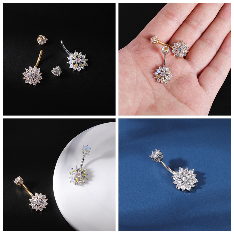 1pc Cincin Tindik Pusar Bentuk Ular Iblis Hati Aksen Kristal Bahan Stainless Steel Anti Alergi