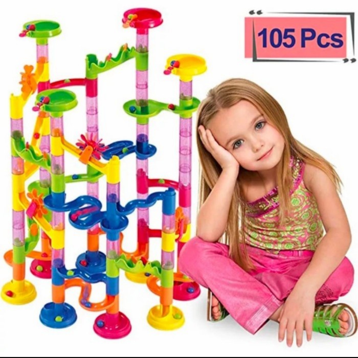 Mainan Marble Run 105 pcs DIY Susun Seluncur Mainan Edukasi Kado Anak Bayi