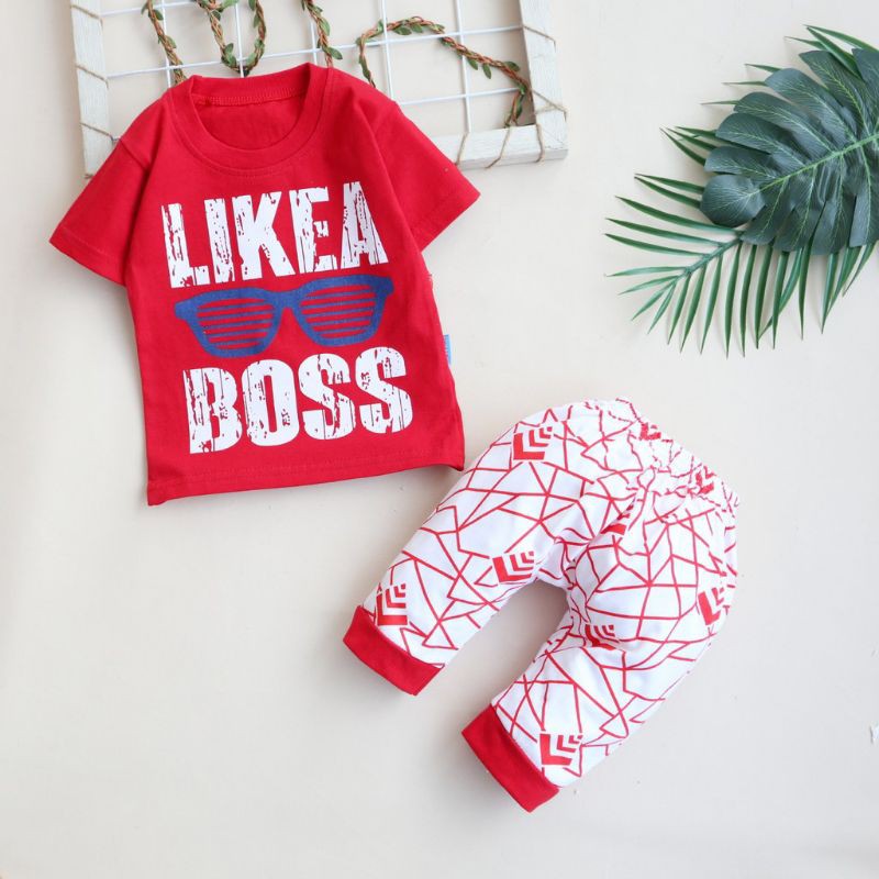 Setelan Baju Bayi Set Topi Anak Laki-laki Usia 6-18 bulan Motif  Like A Boss