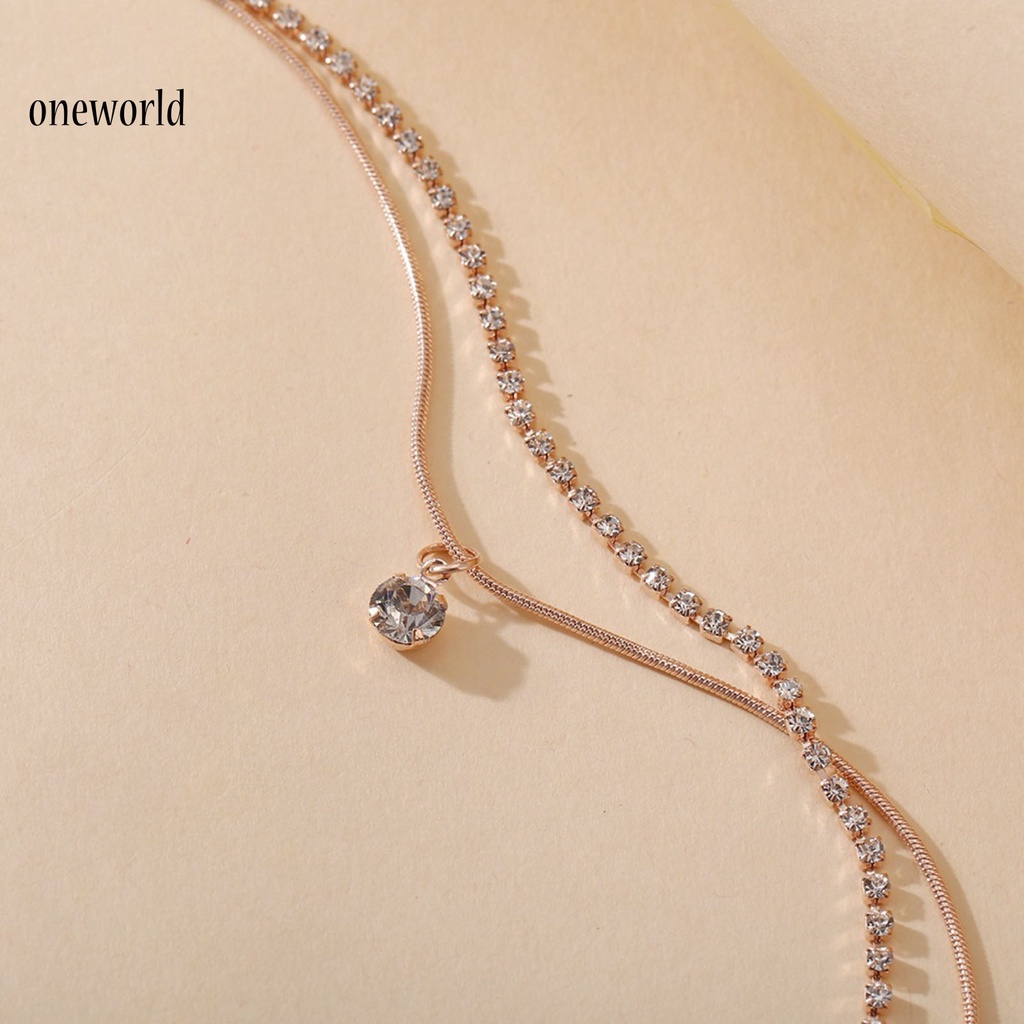 Oneworld Gelang Kaki Wanita Model Rantai Ular Lapis Ganda Bahan Alloy Hias Berlian Imitasi Untuk Pantai