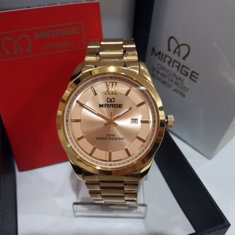 Jam tangan Mirage BRP 8753 Gold Original Tgl Cewek Cowok