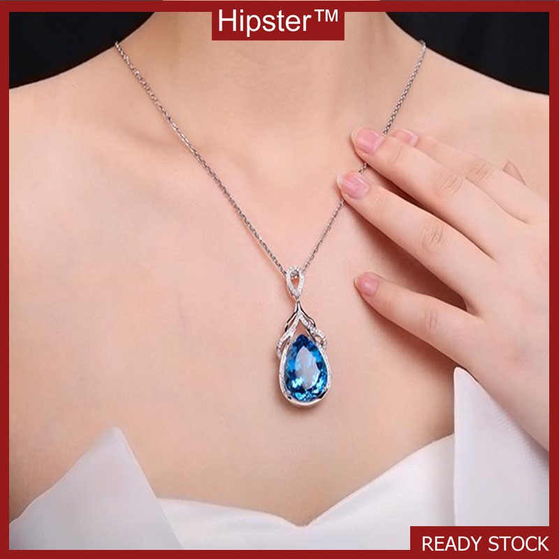 New Fashion Diamond Blue Crystal Stone Pendant Necklace