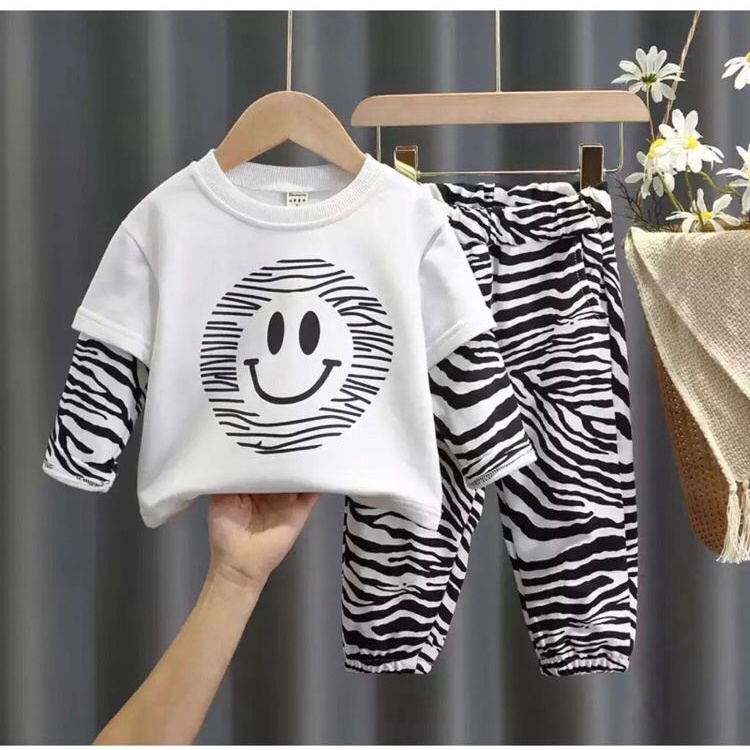 SETELAN BAJU ANAK LAKI MOTIF ZEBRA SMILE SIZE 1-5 TAHUN TERLARIS BAHAN KATUN LEMBUT/ SETELAN BAJU ANAK/ BAJU ANAK LAKI LAKI