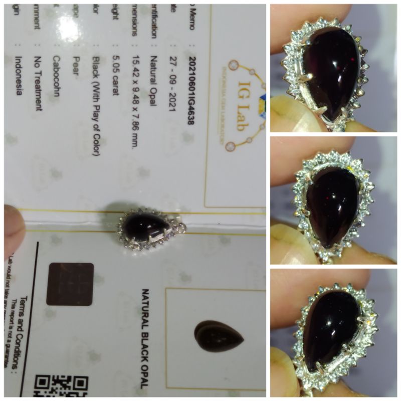 Liontin Perak 925 Black Opal BO Banten 5 ct up HQ jarong plus memo
