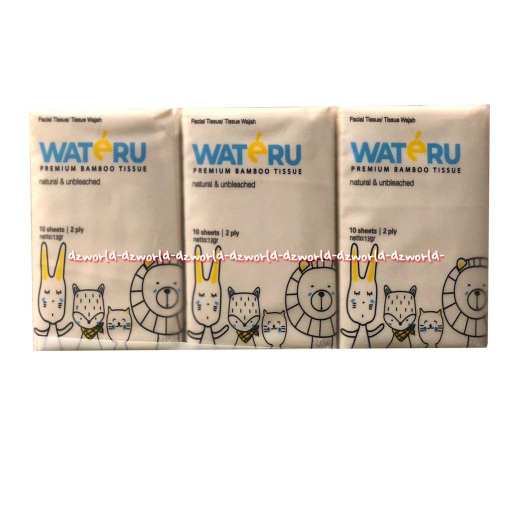 Wateru Premium Bamboo Tissue 10Sheets 2Ply Tissu Natural Isi 3 Pack Tisu saku