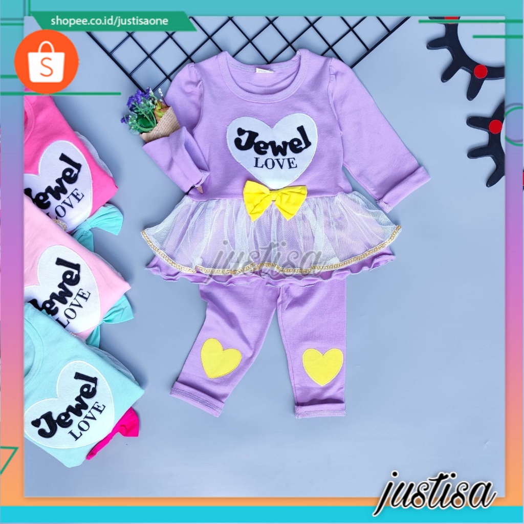 Promo !! Setelan baju anak perempuan cute / setelan jewel love naomi import ukuran 9bulan-3tahun