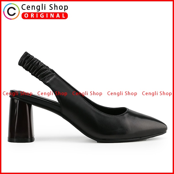 SEPATU SANDAL HEEL KULIT OBERMAIN HEELS WANITA ORIGINAL HITAM OW14