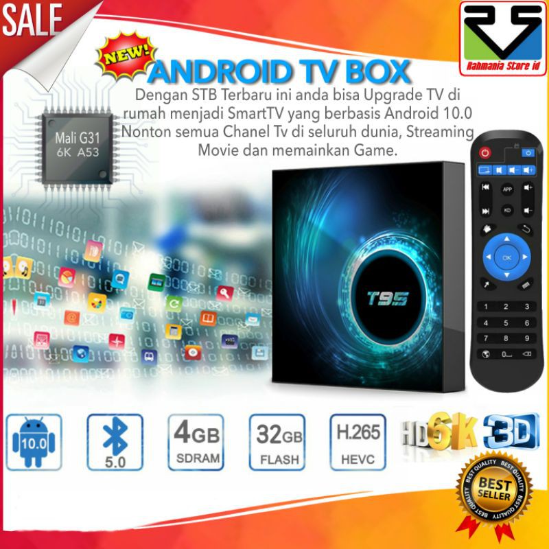 STB Android 10 RAM 4GB 32GB Allwinner T95 Smart Tv Box