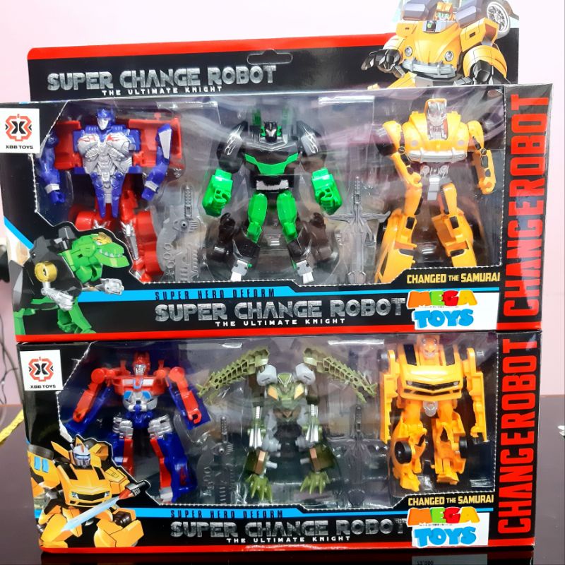 39-33 Mainan Robot Transformer 1set Isi 3 Bumble Bee Optimus Prime Grimlock Robot Jadi Mobil Dinosau