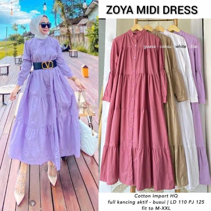 Gmis zoya midi dress full kancing // fashion wanita // gamis wanita // gamis zoya