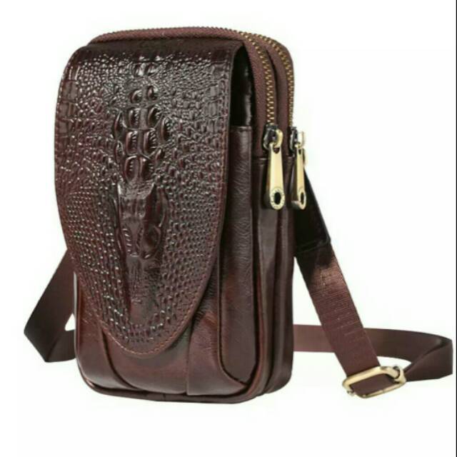 Tas Ikat Pinggang Crocodile 3D Emboss KULIT SAPI ASLI Original PI Uncle IMPORT