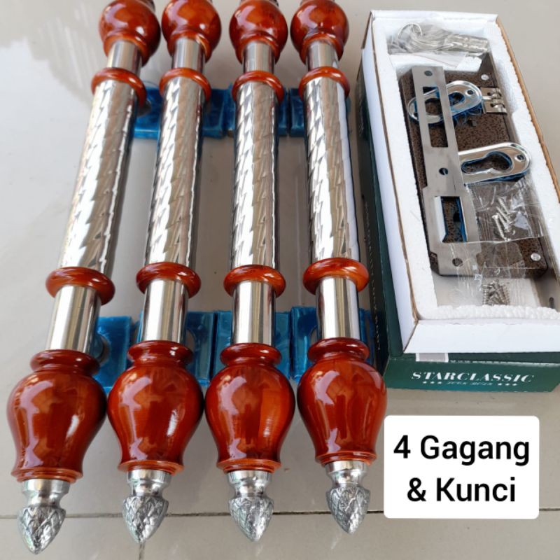 Paket Lengkap Handel Pintu rumah 1set kunci stainless 45cm - Tarikan gagang pintu rumah antik JMB